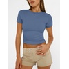 image:imageAUTOMET Womens Crewneck Short Sleeve TShirt Sexy Slim Fit Basic Going Out TopsDusty Blue