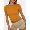 image:imageAUTOMET Womens Crewneck Short Sleeve TShirt Sexy Slim Fit Basic Going Out TopsGolden Ochre