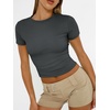 image:imageAUTOMET Womens Crewneck Short Sleeve TShirt Sexy Slim Fit Basic Going Out TopsGray