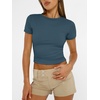 image:imageAUTOMET Womens Crewneck Short Sleeve TShirt Sexy Slim Fit Basic Going Out TopsHaze Blue