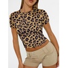 image:imageAUTOMET Womens Crewneck Short Sleeve TShirt Sexy Slim Fit Basic Going Out TopsLeopard