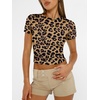 image:imageAUTOMET Womens Crewneck Short Sleeve TShirt Sexy Slim Fit Basic Going Out TopsLeopard
