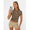 image:imageAUTOMET Womens Crewneck Short Sleeve TShirt Sexy Slim Fit Basic Going Out TopsLeopard