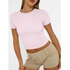 image:imageAUTOMET Womens Crewneck Short Sleeve TShirt Sexy Slim Fit Basic Going Out TopsLight Pink