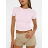 image:imageAUTOMET Womens Crewneck Short Sleeve TShirt Sexy Slim Fit Basic Going Out TopsLight Pink