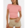 image:imageAUTOMET Womens Crewneck Short Sleeve TShirt Sexy Slim Fit Basic Going Out TopsPeach Pink