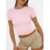 image:imageAUTOMET Womens Crewneck Short Sleeve TShirt Sexy Slim Fit Basic Going Out TopsPink