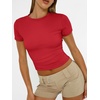 image:imageAUTOMET Womens Crewneck Short Sleeve TShirt Sexy Slim Fit Basic Going Out TopsRed
