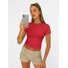 image:imageAUTOMET Womens Crewneck Short Sleeve TShirt Sexy Slim Fit Basic Going Out TopsRed