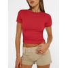 image:imageAUTOMET Womens Crewneck Short Sleeve TShirt Sexy Slim Fit Basic Going Out TopsRed