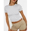 image:imageAUTOMET Womens Crewneck Short Sleeve TShirt Sexy Slim Fit Basic Going Out TopsWhite Dots