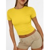 image:imageAUTOMET Womens Crewneck Short Sleeve TShirt Sexy Slim Fit Basic Going Out TopsYellow