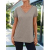 image:imageAUTOMET Womens Short Sleeve TShirts V Neck Summer Tops Basic Tees 2026Coffegrey