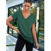 image:imageAUTOMET Womens Short Sleeve TShirts V Neck Summer Tops Basic Tees 2026Darkgreen
