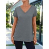 image:imageAUTOMET Womens Short Sleeve TShirts V Neck Summer Tops Basic Tees 2026Darkgrey