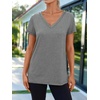 image:imageAUTOMET Womens Short Sleeve TShirts V Neck Summer Tops Basic Tees 2026Grey