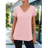 image:imageAUTOMET Womens Short Sleeve TShirts V Neck Summer Tops Basic Tees 2026Lightpink