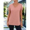 image:imageAUTOMET Womens Short Sleeve TShirts V Neck Summer Tops Basic Tees 2026Pink