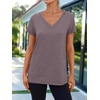 image:imageAUTOMET Womens Short Sleeve TShirts V Neck Summer Tops Basic Tees 2026Taupe