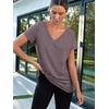 image:imageAUTOMET Womens Short Sleeve TShirts V Neck Summer Tops Basic Tees 2026Taupe