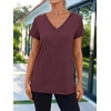 image:imageAUTOMET Womens Short Sleeve TShirts V Neck Summer Tops Basic Tees 2026Wine Red