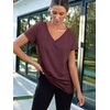 image:imageAUTOMET Womens Short Sleeve TShirts V Neck Summer Tops Basic Tees 2026Wine Red