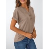 image:imageAUTOMET Womens Short Sleeve Tops Henley Dressy Casual Cute Summer Tops 2026Khaki