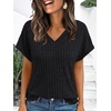image:imageAUTOMET Womens Short Sleeve V Neck Cute Tops 2026 Fall Fashion SweatersBlack