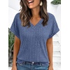 image:imageAUTOMET Womens Short Sleeve V Neck Cute Tops 2026 Fall Fashion SweatersBlue