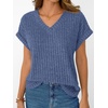 image:imageAUTOMET Womens Short Sleeve V Neck Cute Tops 2026 Fall Fashion SweatersBlue
