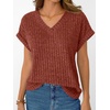 image:imageAUTOMET Womens Short Sleeve V Neck Cute Tops 2026 Fall Fashion SweatersBrown