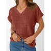 image:imageAUTOMET Womens Short Sleeve V Neck Cute Tops 2026 Fall Fashion SweatersBrown