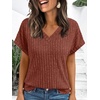 image:imageAUTOMET Womens Short Sleeve V Neck Cute Tops 2026 Fall Fashion SweatersBrown