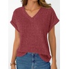 image:imageAUTOMET Womens Short Sleeve V Neck Cute Tops 2026 Fall Fashion SweatersBurgundy