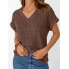 image:imageAUTOMET Womens Short Sleeve V Neck Cute Tops 2026 Fall Fashion SweatersChocolate Brown