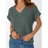 image:imageAUTOMET Womens Short Sleeve V Neck Cute Tops 2026 Fall Fashion SweatersGreen