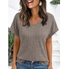 image:imageAUTOMET Womens Short Sleeve V Neck Cute Tops 2026 Fall Fashion SweatersGrey