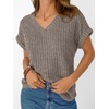 image:imageAUTOMET Womens Short Sleeve V Neck Cute Tops 2026 Fall Fashion SweatersGrey