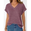 image:imageAUTOMET Womens Short Sleeve V Neck Cute Tops 2026 Fall Fashion SweatersPurple Red