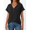 image:imageAUTOMET Womens Short Sleeve V Neck T Shirts Summer Loose Henley Casual TopsBlack