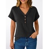image:imageAUTOMET Womens Short Sleeve V Neck T Shirts Summer Loose Henley Casual TopsBlack