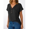 image:imageAUTOMET Womens Short Sleeve V Neck T Shirts Summer Loose Henley Casual TopsBlack