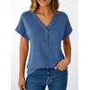 image:imageAUTOMET Womens Short Sleeve V Neck T Shirts Summer Loose Henley Casual TopsBlue