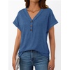 image:imageAUTOMET Womens Short Sleeve V Neck T Shirts Summer Loose Henley Casual TopsBlue