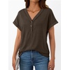 image:imageAUTOMET Womens Short Sleeve V Neck T Shirts Summer Loose Henley Casual TopsBrown