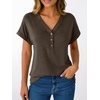 image:imageAUTOMET Womens Short Sleeve V Neck T Shirts Summer Loose Henley Casual TopsBrown