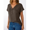 image:imageAUTOMET Womens Short Sleeve V Neck T Shirts Summer Loose Henley Casual TopsBrown