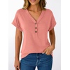 image:imageAUTOMET Womens Short Sleeve V Neck T Shirts Summer Loose Henley Casual TopsCoral