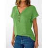 image:imageAUTOMET Womens Short Sleeve V Neck T Shirts Summer Loose Henley Casual TopsGreen