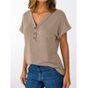 image:imageAUTOMET Womens Short Sleeve V Neck T Shirts Summer Loose Henley Casual TopsKhaki